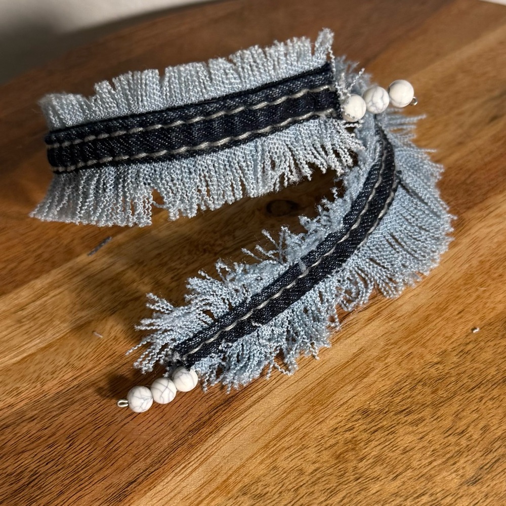 Fringed Denim and Bead Bracelet